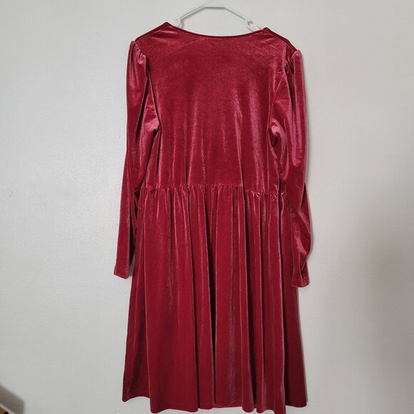 Ava & Viv Womens XXL Red Velvet Long Sleeve Dress With Rose Accent - Picture 4 of 9